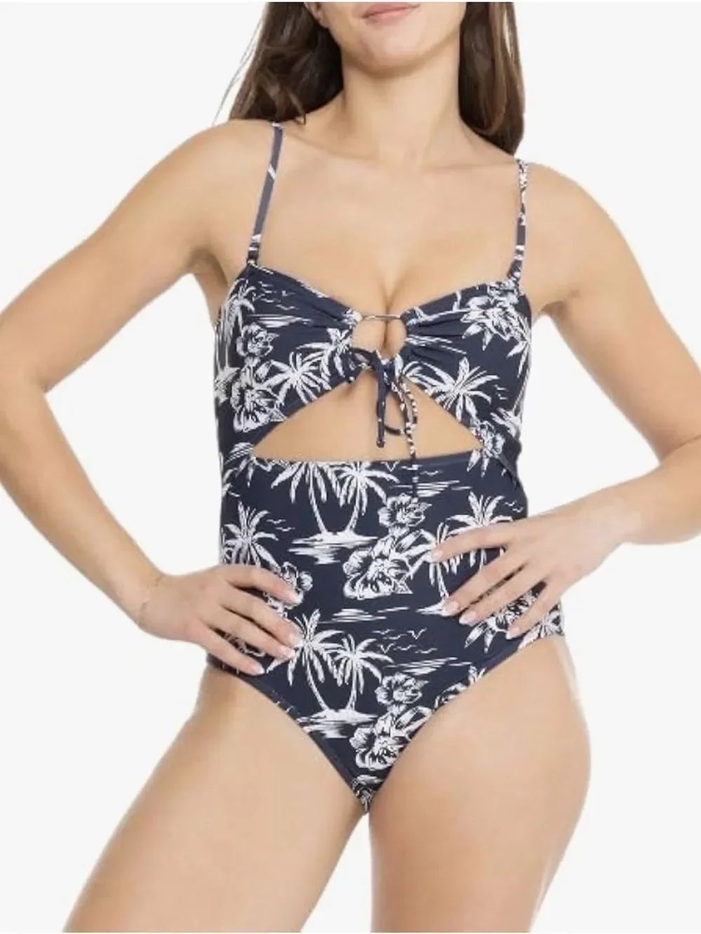 Roxy Women Bandeua Peek-A-Boo One Piece Swimsuit, Navy, NWT